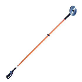 orange stanley hydraulic chainsaw with pole extended